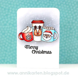 Sunny Studio Merry Christmas Santa & Reindeer Coffee & Hot Cocoa Christmas Card (using Mug Hugs 4x6 Clear Stamps)
