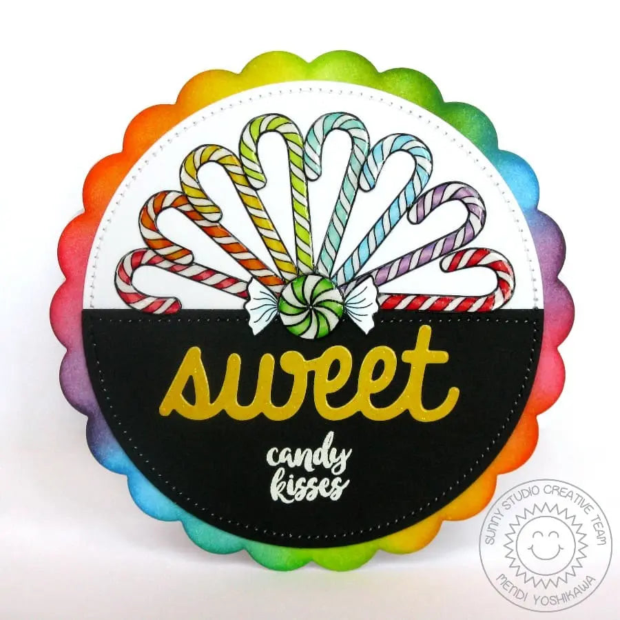 Sunny Studio Stamps Mug Hugs Sweet Candy Kisses Rainbow Candy Cane Card