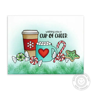 Sunny Studio Stamps Mug Hugs Cup of Cheer Hot Cocoa, Coffee, Candy Cane, Mints & Cookie Christmas Card