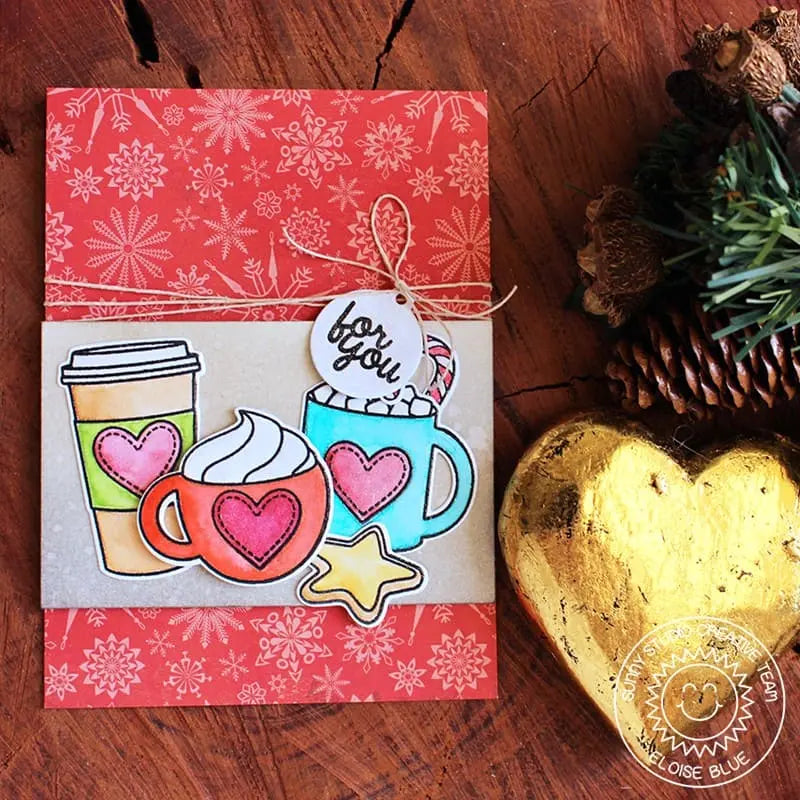 Sunny Studio Coffee, Latte & Hot Cocoa Christmas Card (using Mug Hugs 4x6 Clear Stamps)