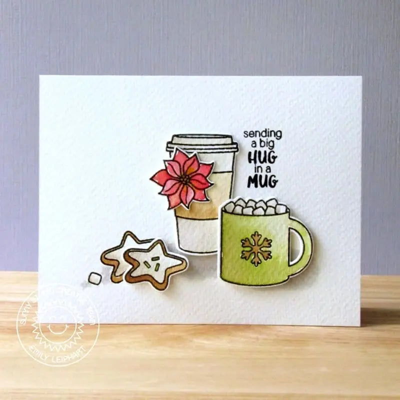 Sunny Studio Sending A Big Hug In A Mug Coffee & Hot Cocoa Christmas Card (using Mug Hugs 4x6 Clear Stamps)
