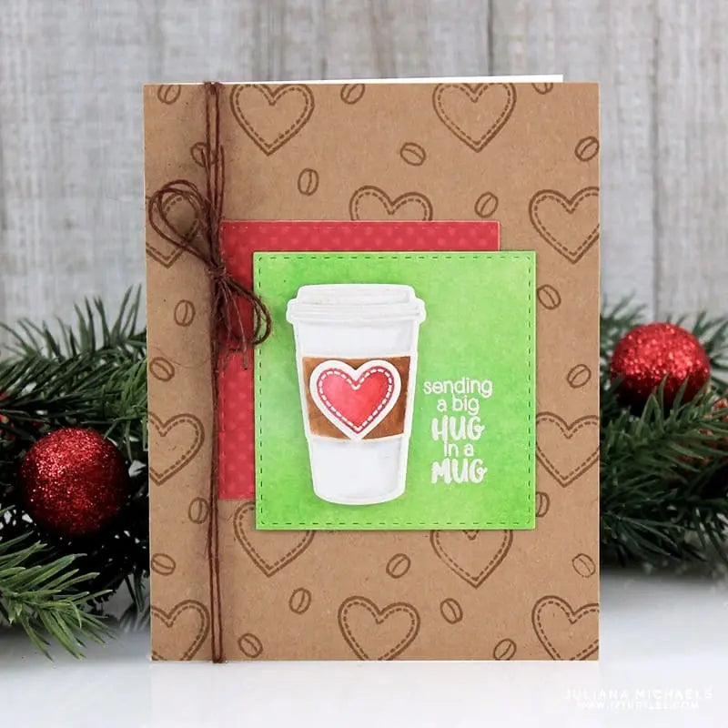 Sunny Studio Sending A Big Hug In A Mug Coffee Cup Kraft Christmas Card (using Mug Hugs 4x6 Clear Stamps)