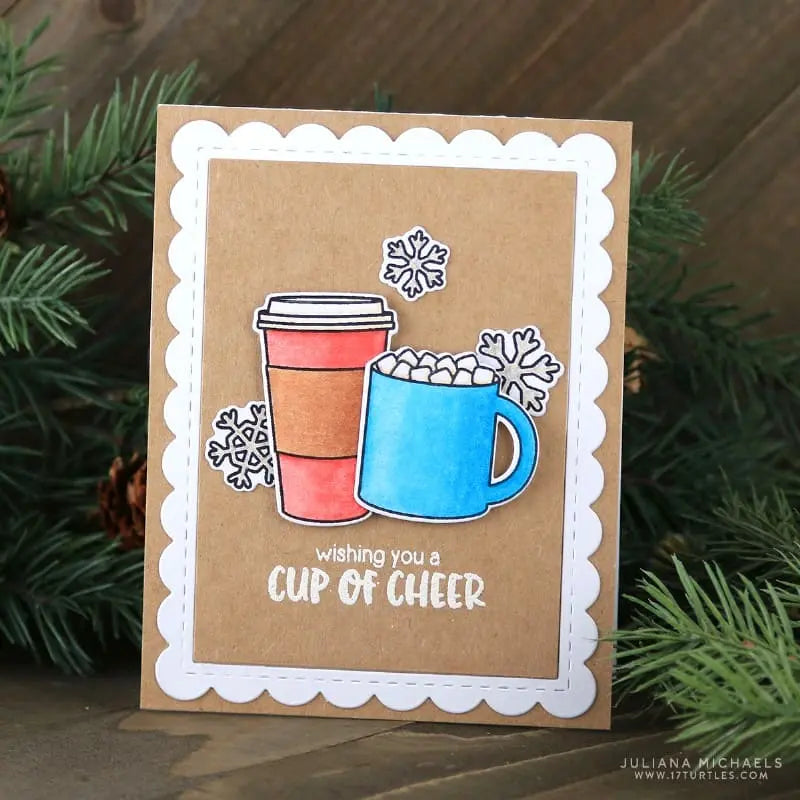 Sunny Studio Wishing You A Cup of Cheer Coffee & Hot Cocoa Christmas Card (using Mug Hugs 4x6 Clear Stamps)