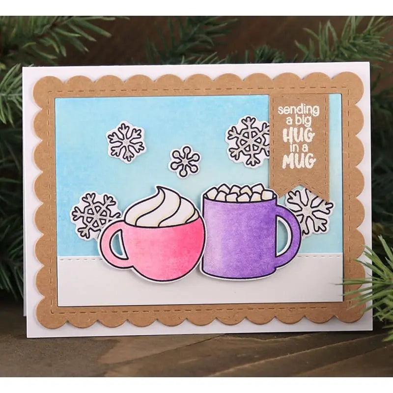 Sunny Studio Sending a Big Hug In A Mug Hot Cocoa, Coffee & Cookie Winter Holiday Card (using Mug Hugs 4x6 Clear Stamps)