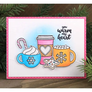 Sunny Studio You Warm My Heart Hot Cocoa, Coffee & Cookie Winter Holiday Card (using Mug Hugs 4x6 Clear Stamps)