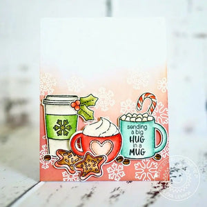 Sunny Studio Watercolor Holiday Coffee, Latte & Hot Cocoa Christmas Card (using Mug Hugs 4x6 Clear Stamps)