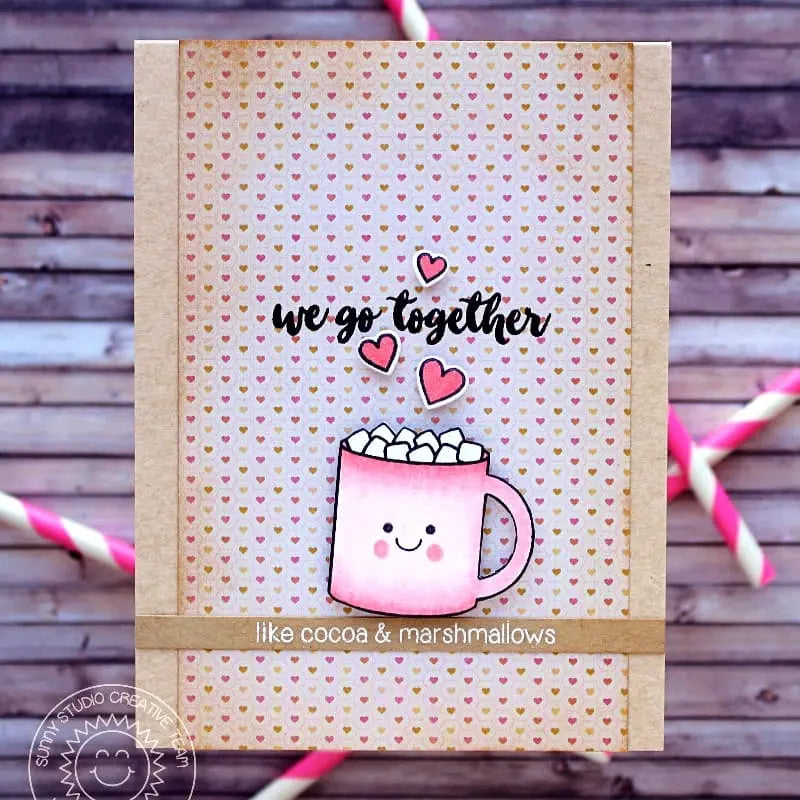 Sunny Studio We Go Together like Hot Cocoa & Marshmallows Christmas Card (using Mug Hugs 4x6 Clear Stamps)