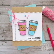 Sunny Studio I Love You A Latte Punny Boy & Girl Coffee Cups Valentine's Day Card (using Mug Hugs 4x6 Clear Stamps)