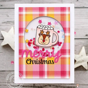 Sunny Studio Reindeer Hot Cocoa Plaid Christmas Card (using Mug Hugs 4x6 Clear Stamps)