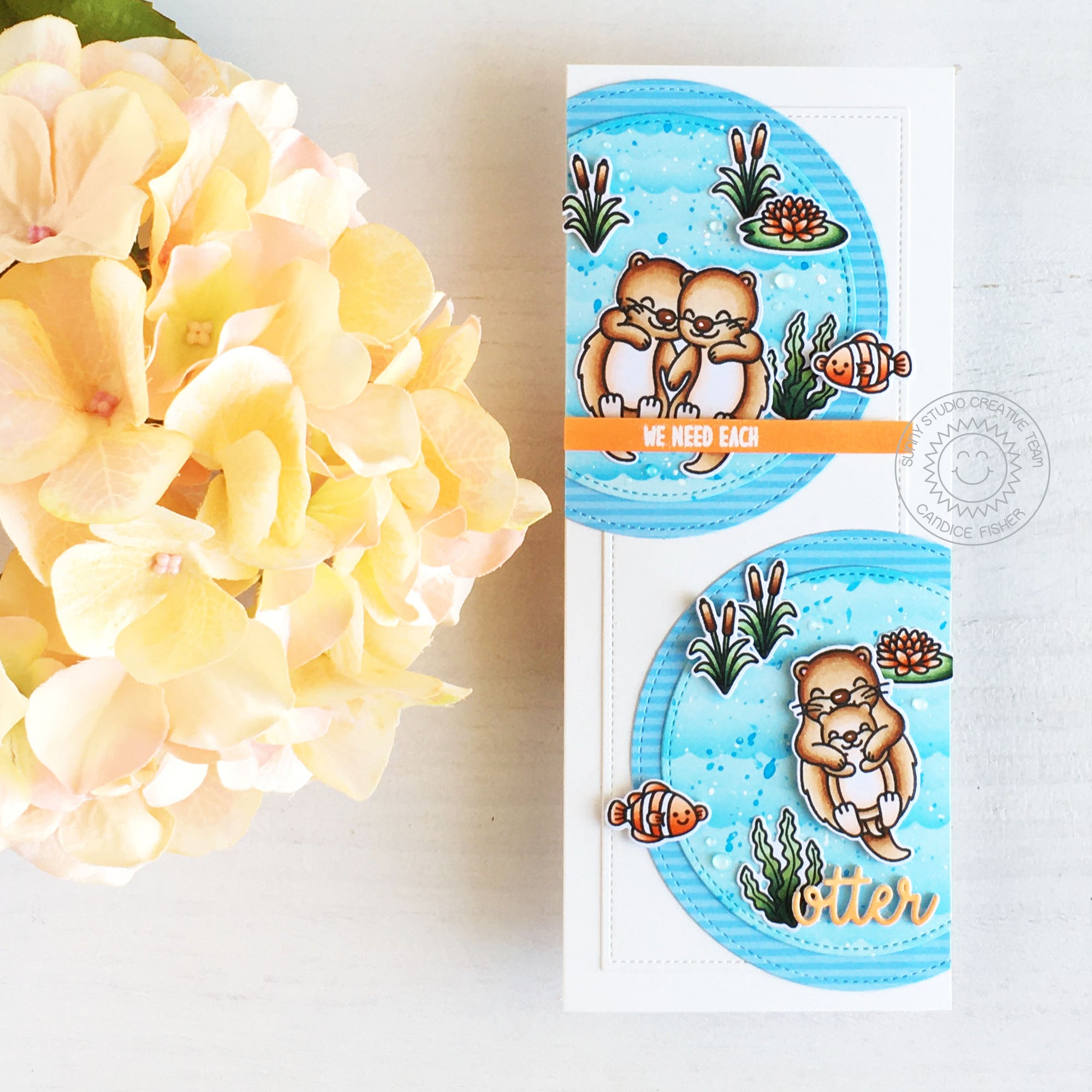 Sunny Studio Stamps We Need Each Otter Punny Handmade Slimline Card (using Stitched Circle Large nesting dies)