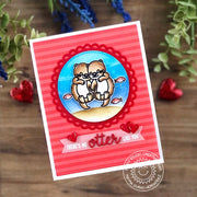 Sunny Studio There's No Otter Like You Red Striped Scalloped Punny Valentine's Day Card (using My Otter Half 3x4 Clear Stamps)