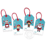 Sunny Studio Stamps Red, White & Blue Santa, Mrs. Claus & Elves Handmade Christmas Holiday Gift Tags (using Build-a-Tag 2 Metal Cutting Dies)