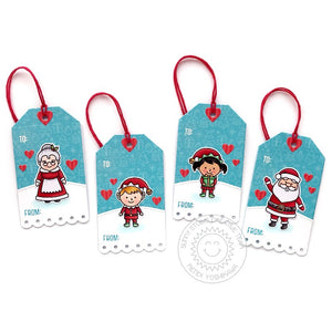 Sunny Studio Stamps Red, White & Blue Santa, Mrs. Claus & Elves Handmade Christmas Holiday Gift Tags (using Build-a-Tag 2 Metal Cutting Dies)