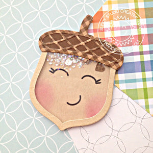 Sunny Studio Stamps Autumn Acorn Face Fall Shaker Card (using Nutty For You metal cutting die)