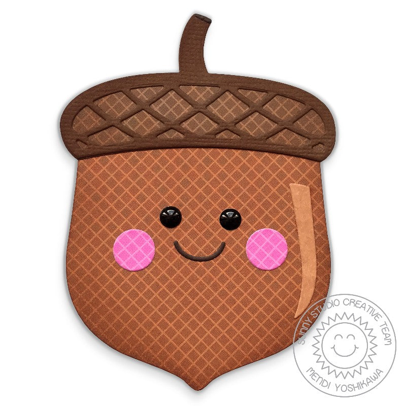 Sunny Studio Stamps Nutty For You Fall Acorn Shaped Card by Mendi Yoshikawa