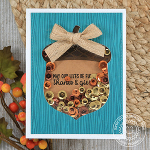Sunny Studio Stamps Fall Acorn Autumn Sequin Shaker Window Thank You Card (using Nutty For You metal cutting dies)