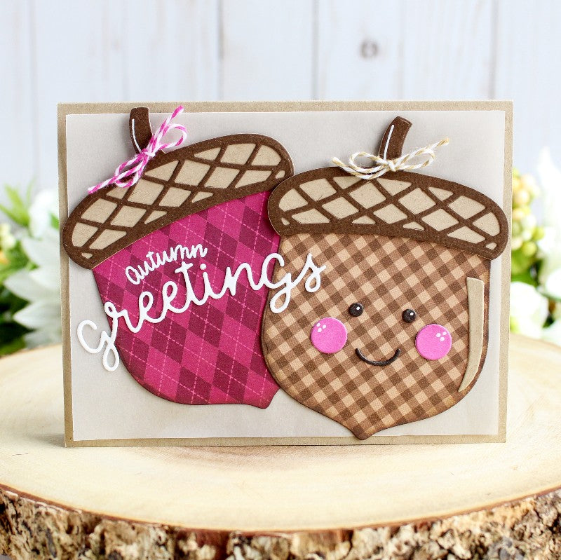 Sunny Studio Stamps Autumn Greetings Gingham & Argyle Acorn Card (using 6x6 Jewel Tones Patterned Paper)