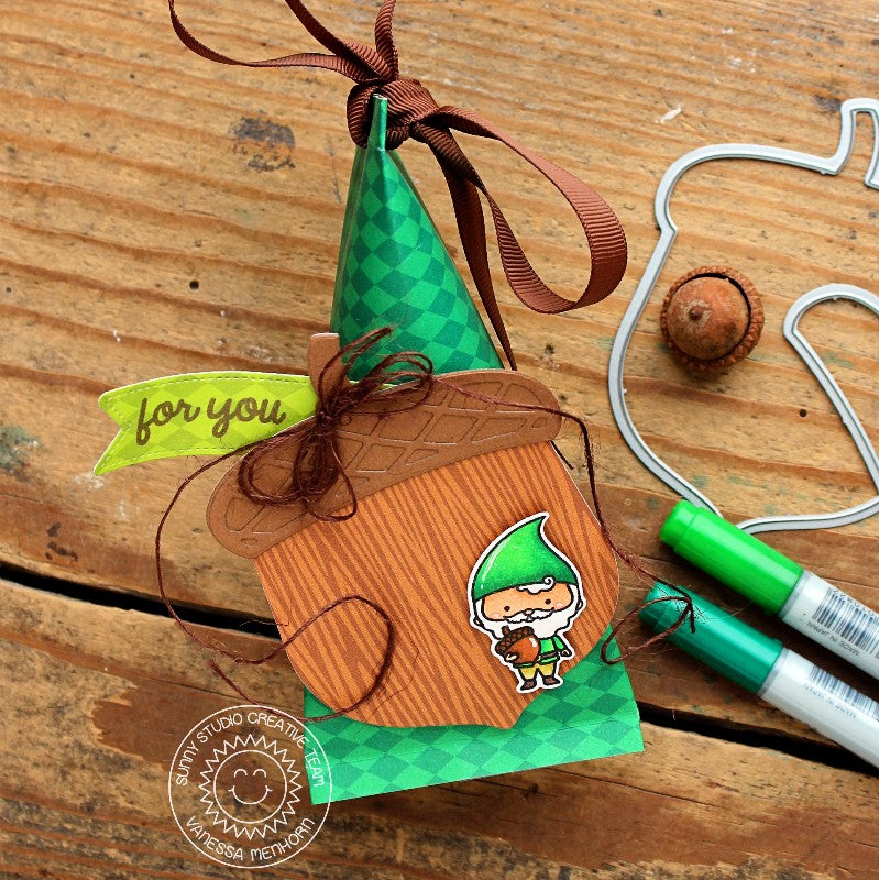 Sunny Studio Stamps Gnome & Acorn Candy Gift Packaging (using Amazing Argyle 6x6 Paper)