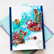 Sunny Studio Stamps Fish & Coral with Alcohol Ink Water Diagonal Background Card (using Ocean View 4x6 Clear Stamps)