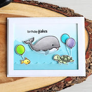 Sunny Studio Stamps Whale, Turtle & Fish Ocean Birthday Card with Vellum Waves (using Stitched Scallop Border Metal Cutting Dies)