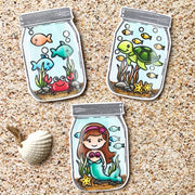 Sunny Studio Stamps Vintage Jar & Oceans of Joy Sea Creatures in Jar Gift Tag Cards