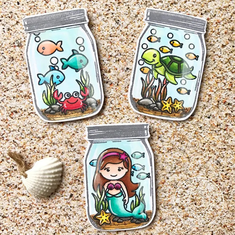 Sunny Studio Stamps Vintage Jar & Oceans of Joy Sea Creatures in Jar Gift Tag Cards