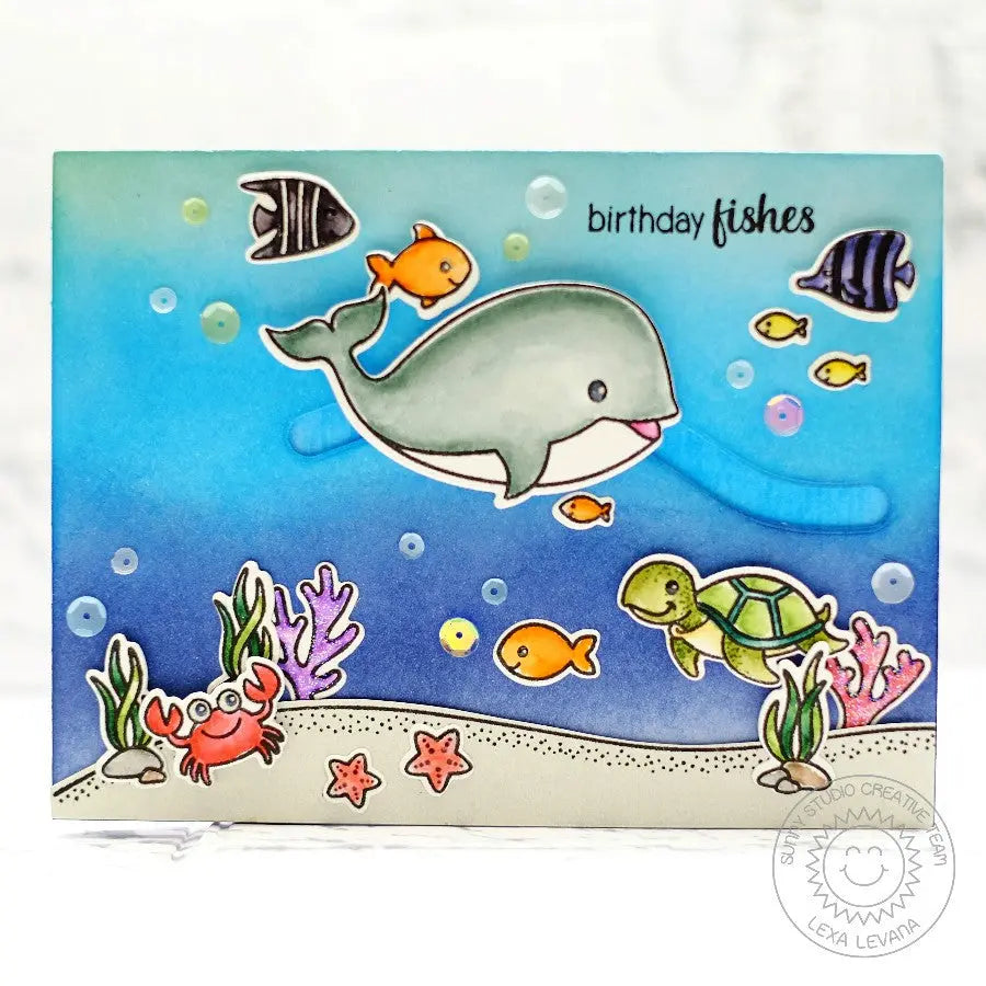 Sunny Studio Oceans of Joy Whale Slider Card