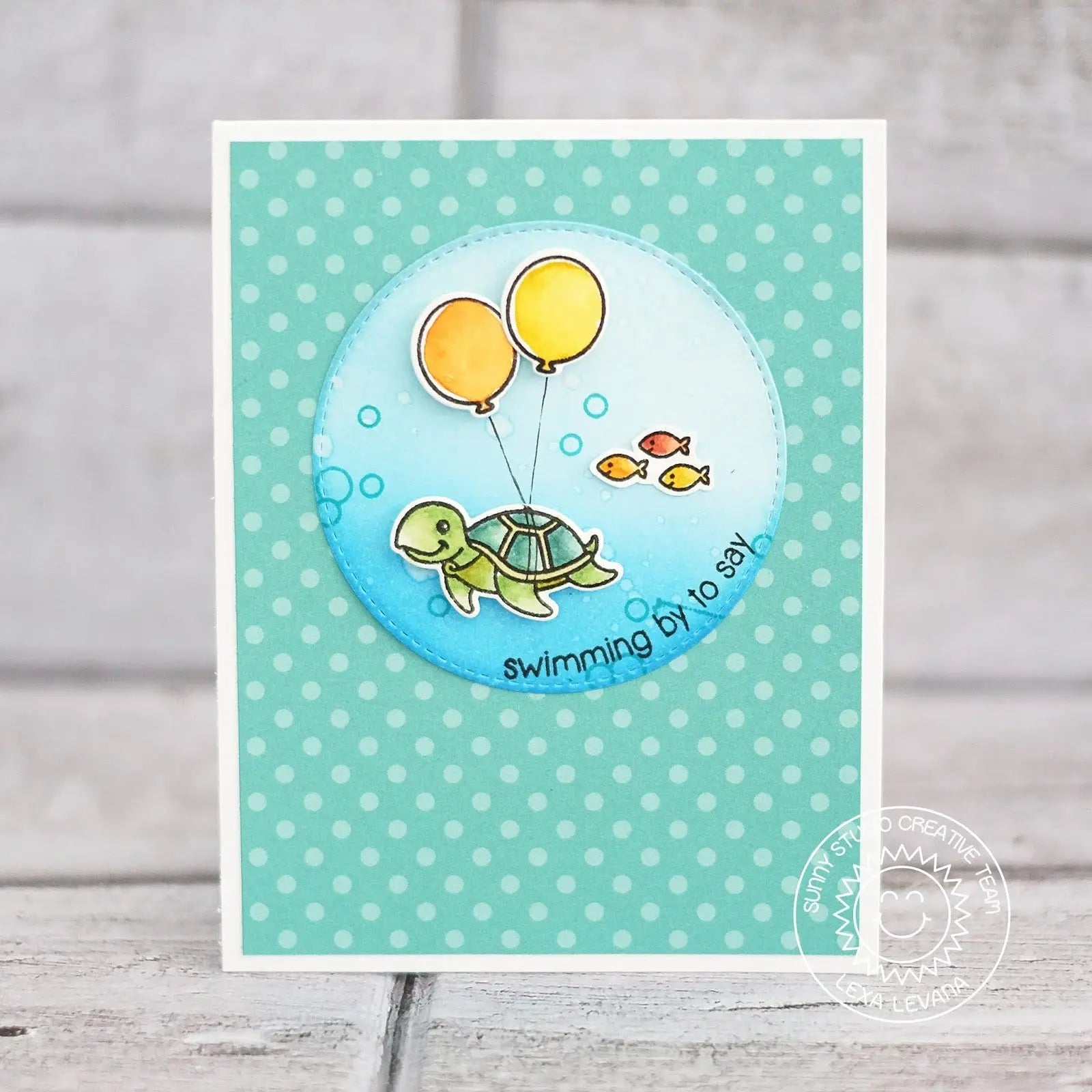 Sunny Studio Stamps Oceans of Joy Turtle with Birthday Balloons Card