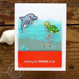 Sunny Studio Stamps Wishing You Oceans of Joy Dolphin, Sea Turtle & Vellum Waves Card using Wavy Borders Metal Cutting Dies