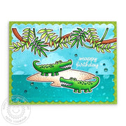 Sunny Studio Snappy Birthday Punny Alligator Crocodile Handmade Card (using Outback Critters 4x6 Clear Stamps)