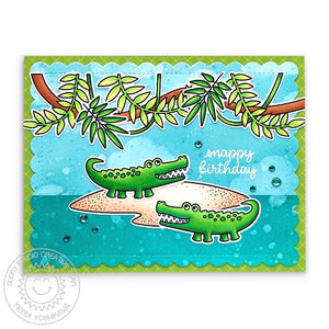 Sunny Studio Stamps Snappy Birthday Punny Alligator Crocodile Card (using Blue Topaz & Aquamarine Jewels Rhinestones)