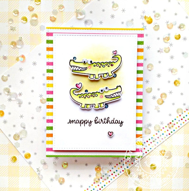 Sunny Studio Snappy Birthday Punny Alligator Crocodile Card (using Outback Critters 4x6 Clear Stamps)