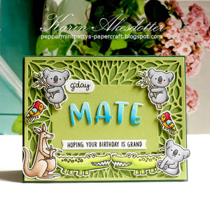 Sunny Studio Stamps G'day Mate Koala Bear, Kangaroo & Crocodile Handmade Card (using Blooming Frame Metal Cutting Dies)