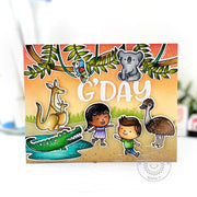 Sunny Studio Kids with Australian Kangaroo, Emu & Koala G'Day Card (using Outback Critters Clear Stamps)