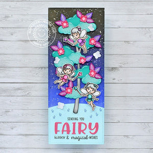 Sunny Studio Stamps Fairy Kisses & Magical Wishes Floral Tree Slimline Card (using Out on a Limb Metal Cutting Dies)