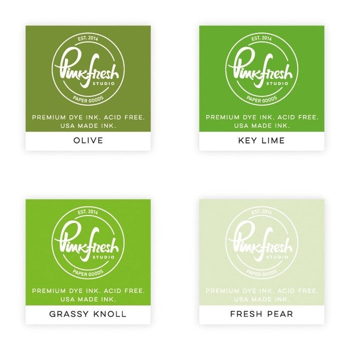 PinkFresh Studio Pink Fresh 4-pack Mini Dye Ink Cubes Green Set- Over The Hills includes Olive, Key Lime, Grassy Knoll & Fresh Pear