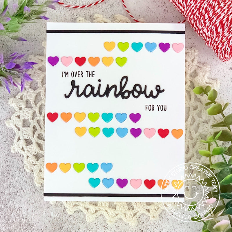 Sunny Studio Stamps "I'm Over The Rainbow For You" Graphic Heart Handmade Card (using Rainbow Word Metal Cutting Dies)