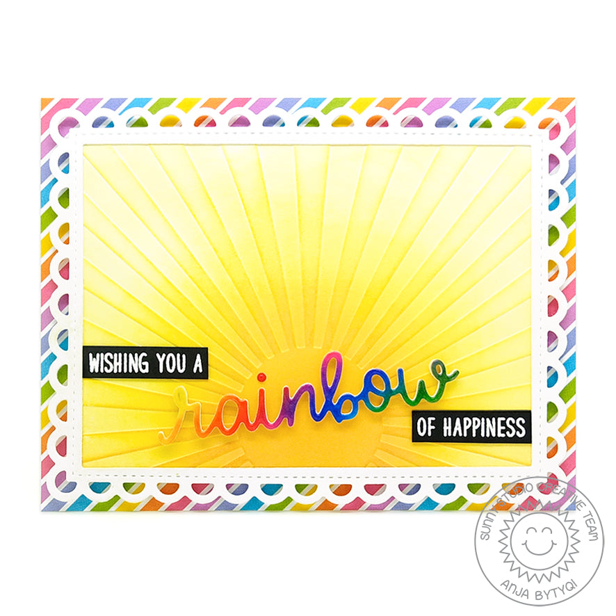Sunny Studio Stamps Rainbow Themed Card by Anja (using Spring Sunburst 6x6 Paper)