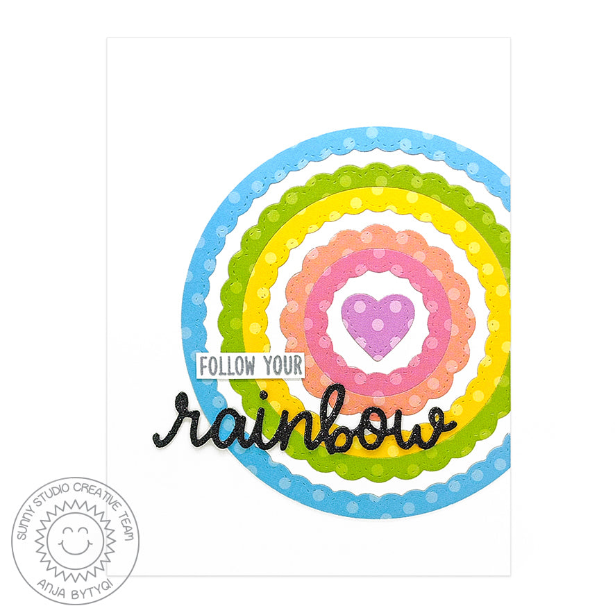 Sunny Studio Stamps Rainbow Circle Bullseye Card (using Dots & Stripes Pastels 6x6 Paper)