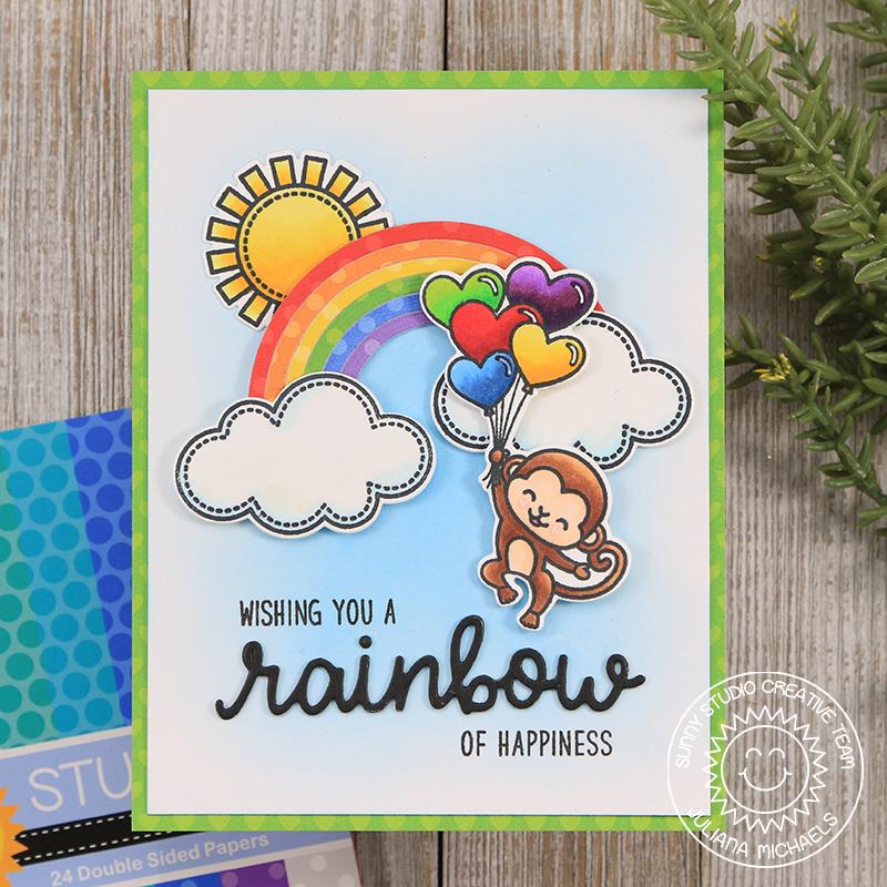 Sunny Studio Stamps Rainbows & Sunshine Card (featuring Rainbow Word Die)