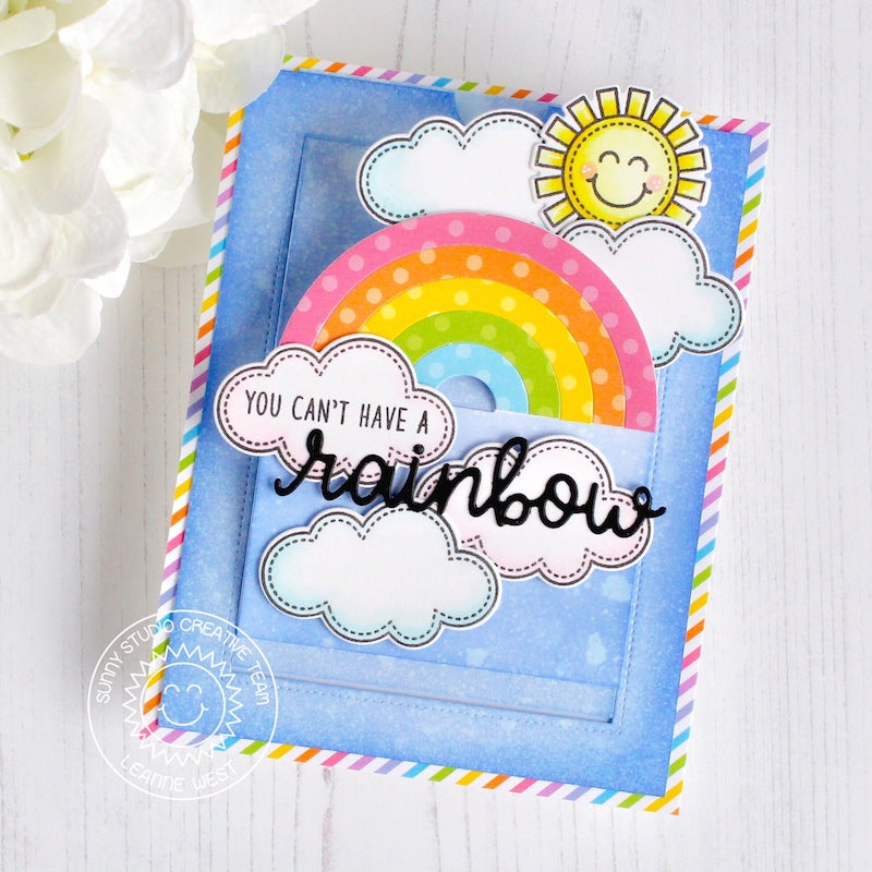 Sunny Studio Rainbow Pop-up Sliding Card (using Over The Rainbow Sentiment Stamps)