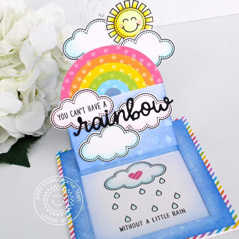 Sunny Studio Stamps You Can't Have A Rainbow Without A Little Rain Card (using Rainbow Scripty Word die)