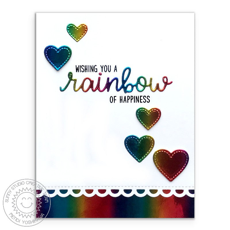 Sunny Studio Stamps Over The Rainbow Metallic Foil Heart Card