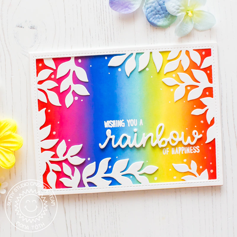 Sunny Studio Stamps Rainbow with White Leafy Border Card (using Botanical Backdrop Die)
