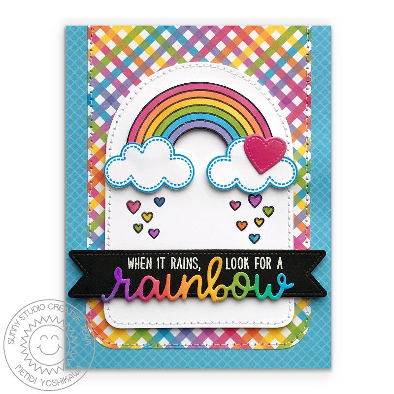 Sunny Studio Stamps When It Rains, Look For A Rainbow Card (using Spring Sunburst 6x6 Patterned Paper Pack)