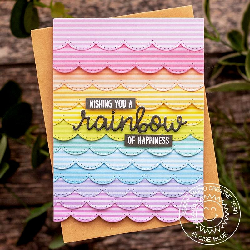 Sunny Studio Stamps Striped Rainbow Scalloped Card (using Dots & Stripes Pastels 6x6 Paper Pad)