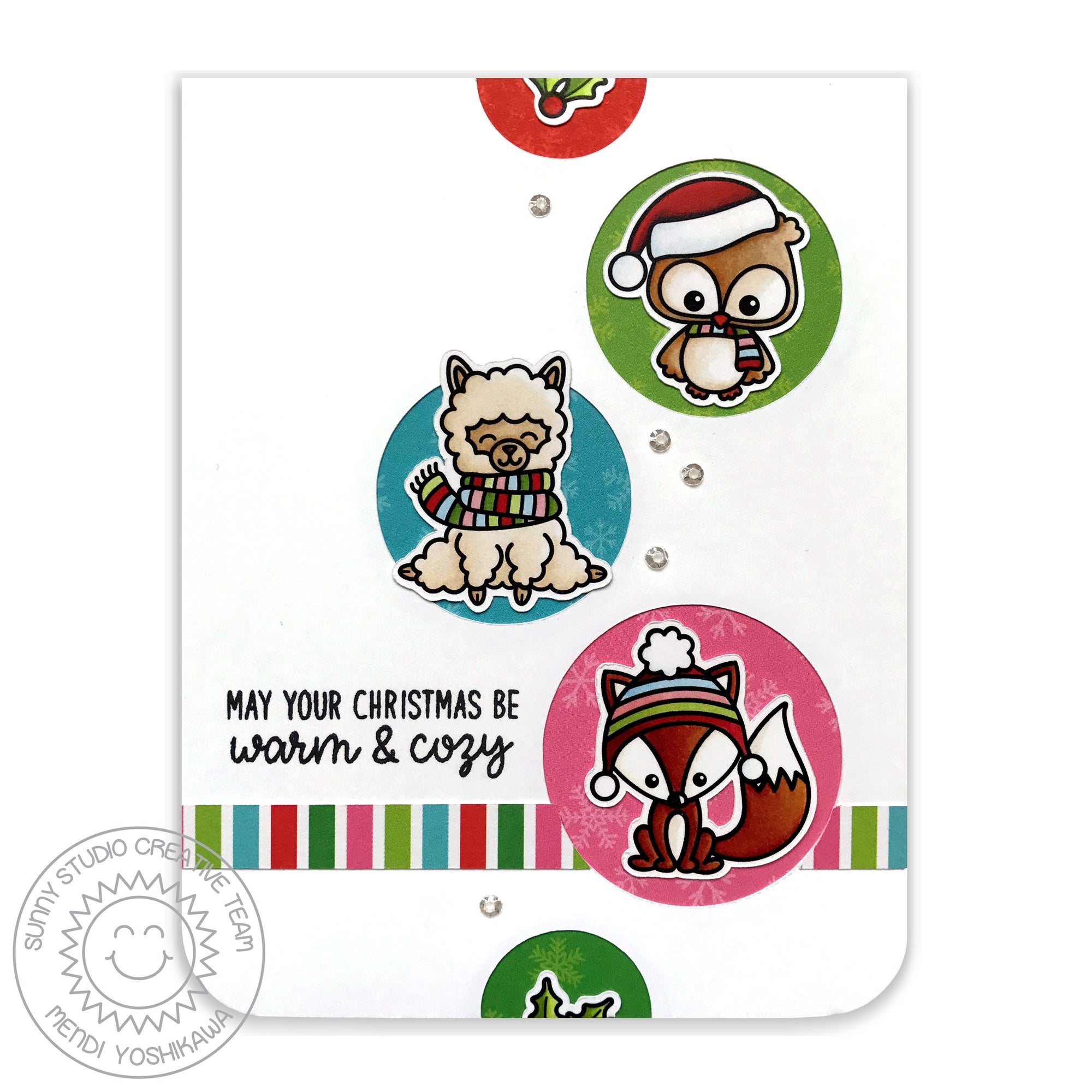 Sunny Studio Stamp Fox, Owl & Alpaca Circle Holiday Christmas Card