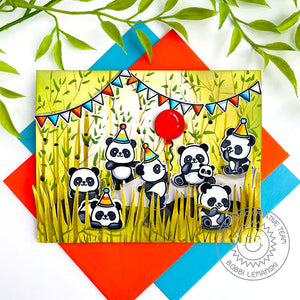 Sunny Studio Panda Bear Party in the Jungle Bamboo Birthday Card (using Panda Party 4x6 Clear Photopolymer Stamps)