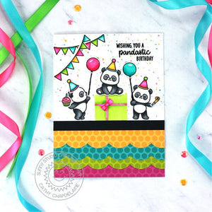 Sunny Studio Panda Bear Scalloped Polka-Dot Punny Birthday Card (using Panda Party 4x6 Clear Photopolymer Stamps)