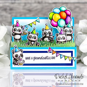 Sunny Studio Punny Panda Bear Pop-up Box Pandastic Birthday Party Card (using Floating By Balloon 2x3 Clear Stamps)